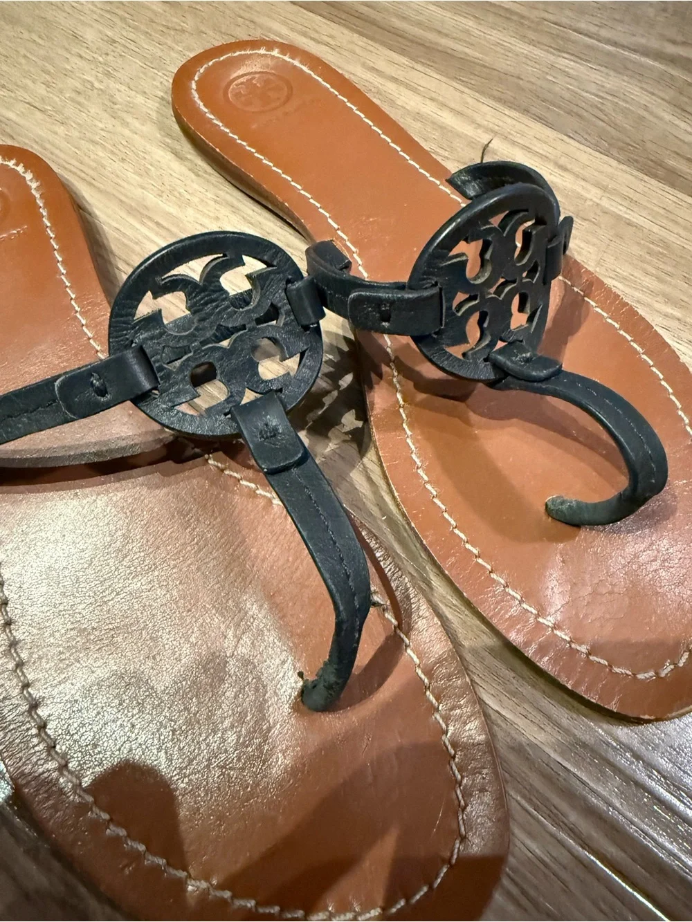 Tory Burch Black Leather Thong Flats , Size 9